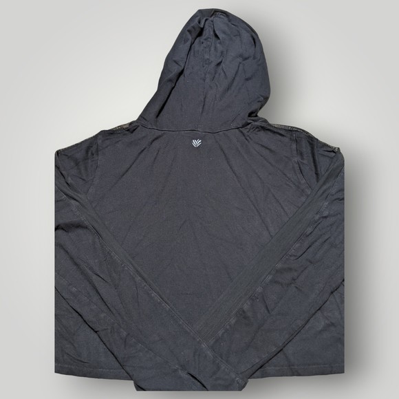 FOREVER 21 Cropped Hooded Sweatshirt Women's Size M BLACK STRETCH Hoodie - Picture 12 of 13